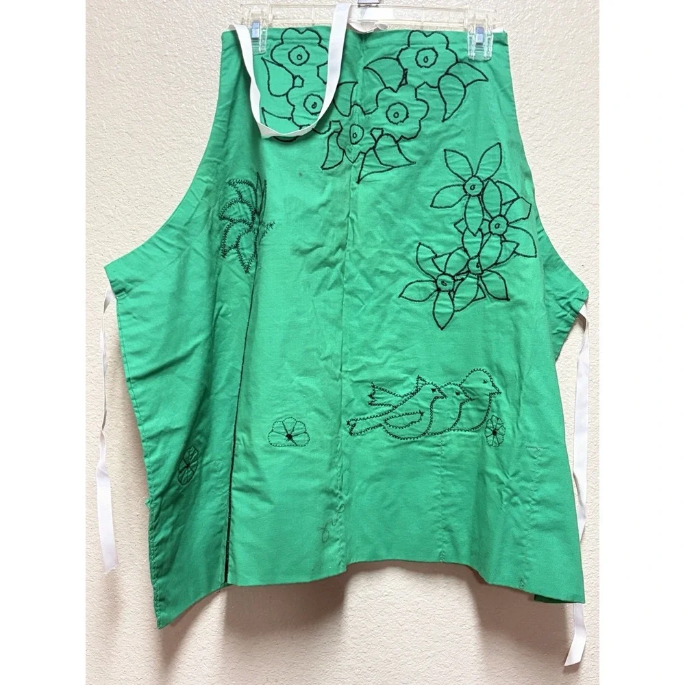 Handmade Awareness Apron artisans Smock Teacher Hand Embroidered Green 32